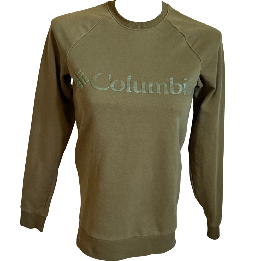 Columbia Womens Olive Green Raglan Crewneck Sweatshirt Logo Pullover XS